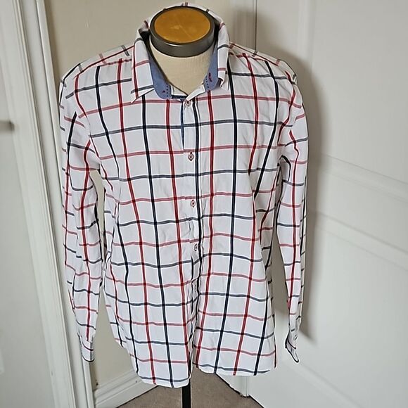 Jack & Jones Men's Stripped Long Sleeves Button Down Cotton Shirt XXL White/Red - Picture 2 of 16